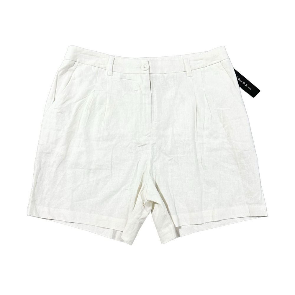 Violets & Roses White High Rise Linen Blend Pleated Casual Shorts Size 12/31 NWT - Picture 3 of 9